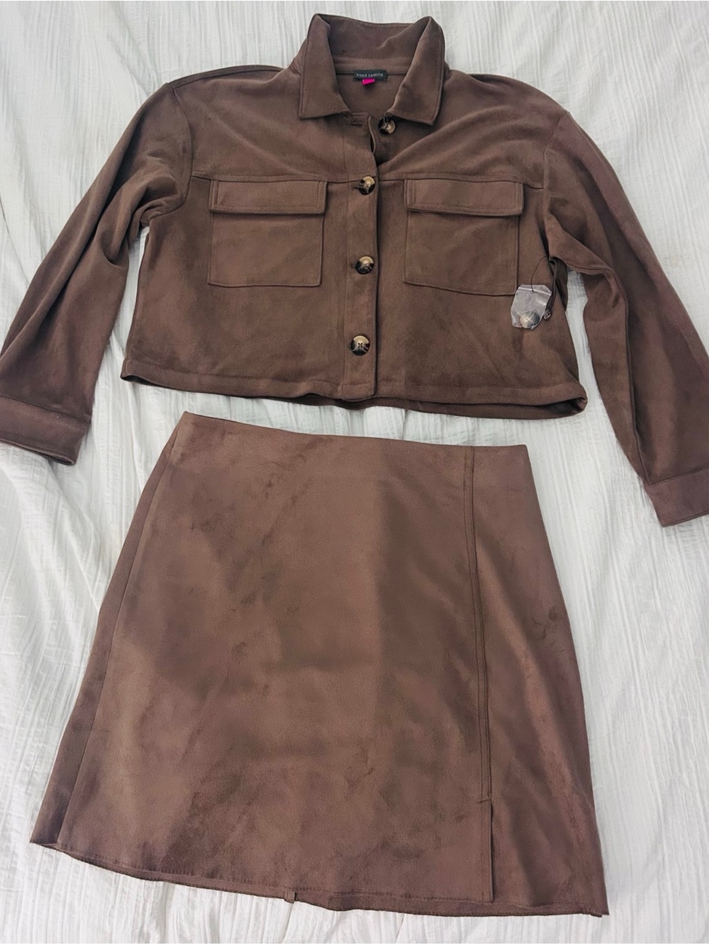 Vince Camuto Brown Two-Piece Skirt Set Top L Skirt Size 10